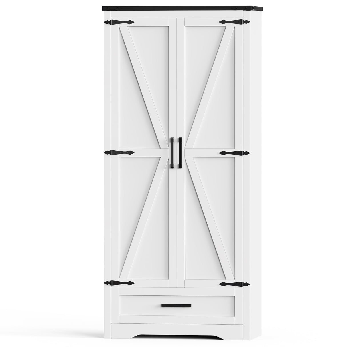 72" Tall Farmhouse Kitchen Pantry with Drawer and 4 Shelves, Large Wood Kitchen Storage Cabinets with 2 Barn Doors & Drawer, Versatile Storage for Dining Room, Bathroom, Antique White Brelley