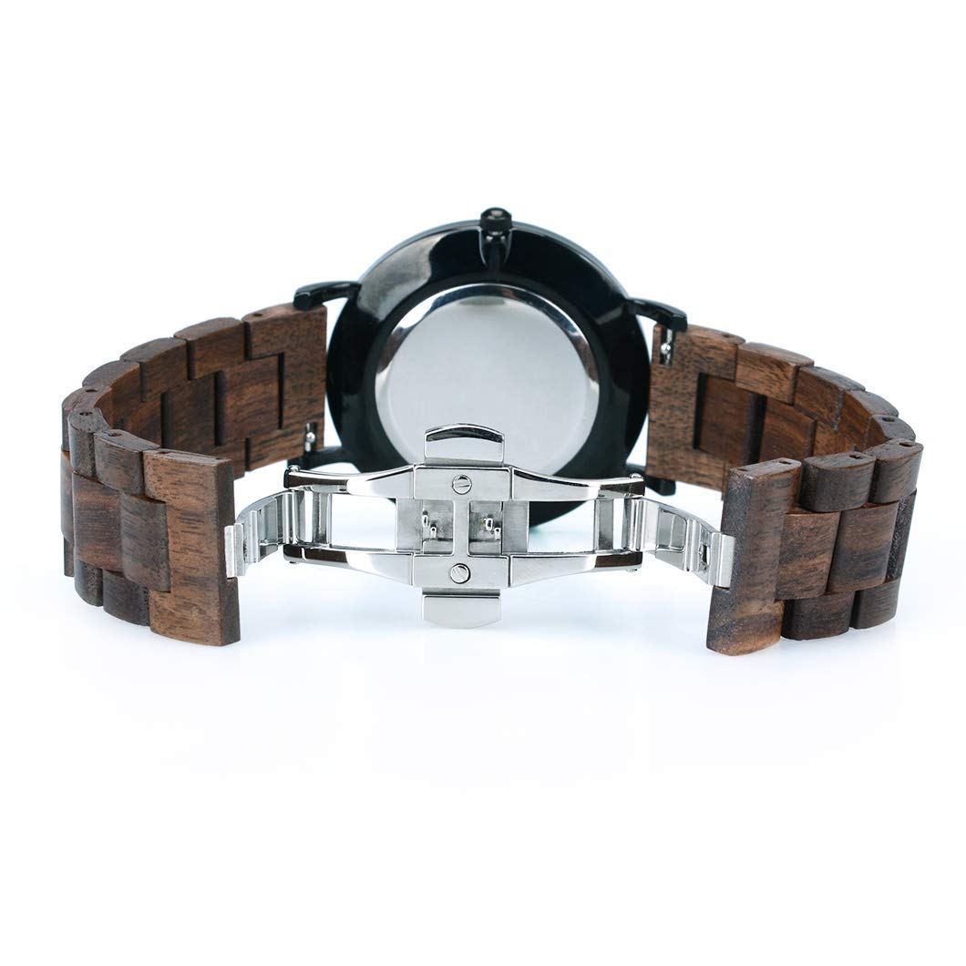 BEWELL Wooden Watches for Men Women Slim Analog Quartz Minimalist Couple Wrist Watch W163A (Mens-Black) BEWELL