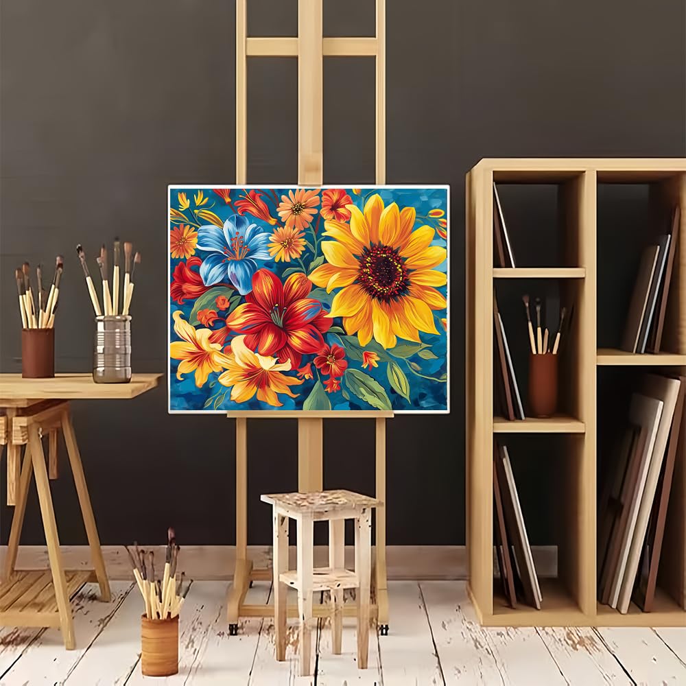 Natuyalo Paint by Numbers for Adults - DIY Adult Paint by Number Kits Painting on Canvas Sunflower Painting by Numbers for Beginners, Flowers Art Craft Kits for Adults (16x20 Inch) Natuyalo