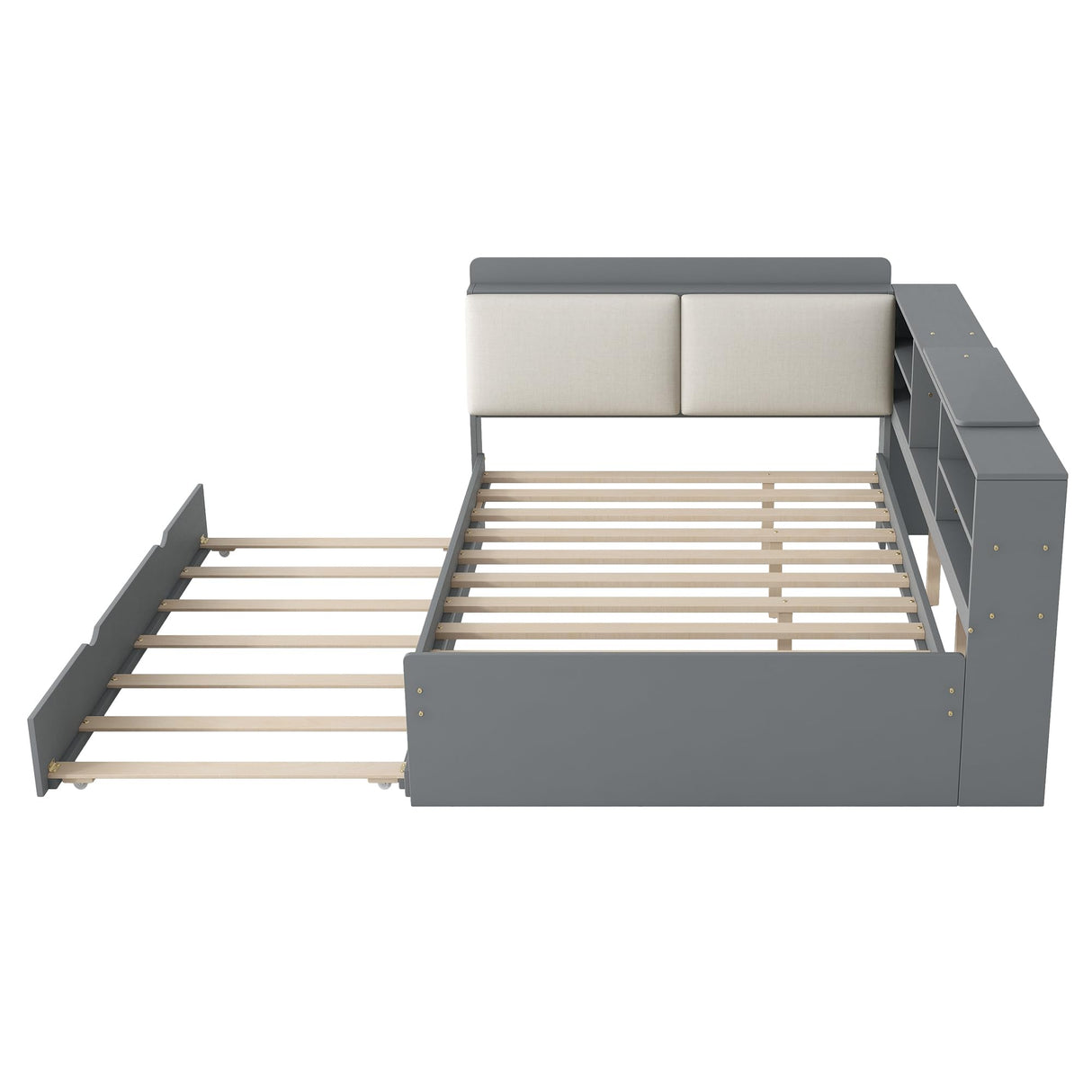 Harper & Bright Designs Full Size Daybed with Trundle and Storage Headboard, Wood L-Shaped Daybed with Shelves, Full Platform Bed Frame with L Shaped Beside Storage Bookcase, Gray Harper & Bright Designs