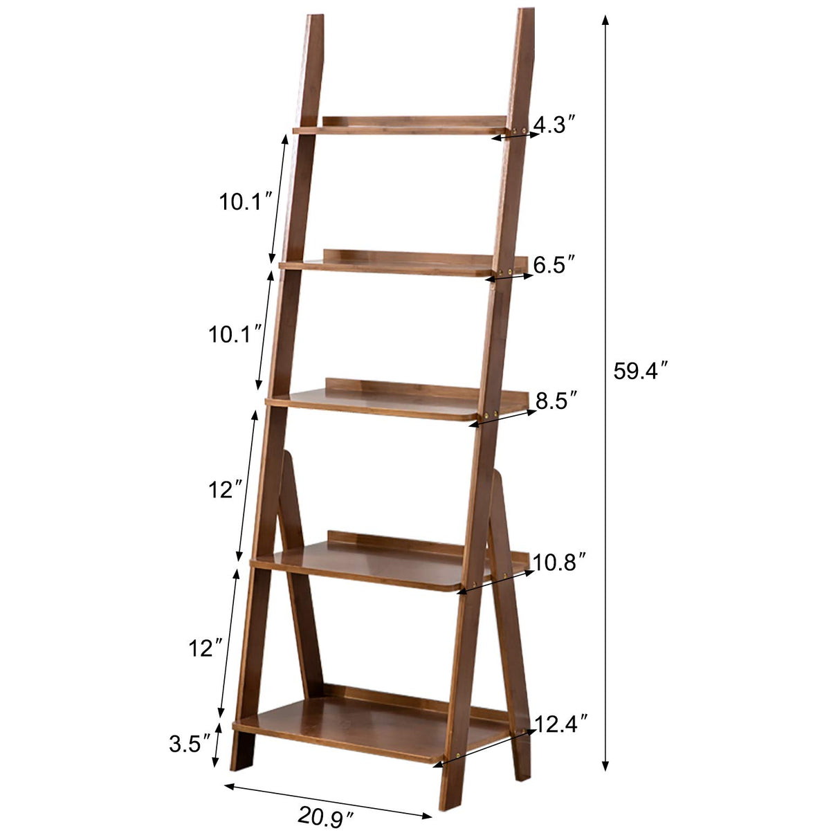K KELBEL Bookshelf & Ladder Shelf &Storage Rack & Multipurpose Bamboo Organizer Shelves Furniture for Home Office, Living Room, Kitchen, Office 5 Tier (Brown) K KELBEL