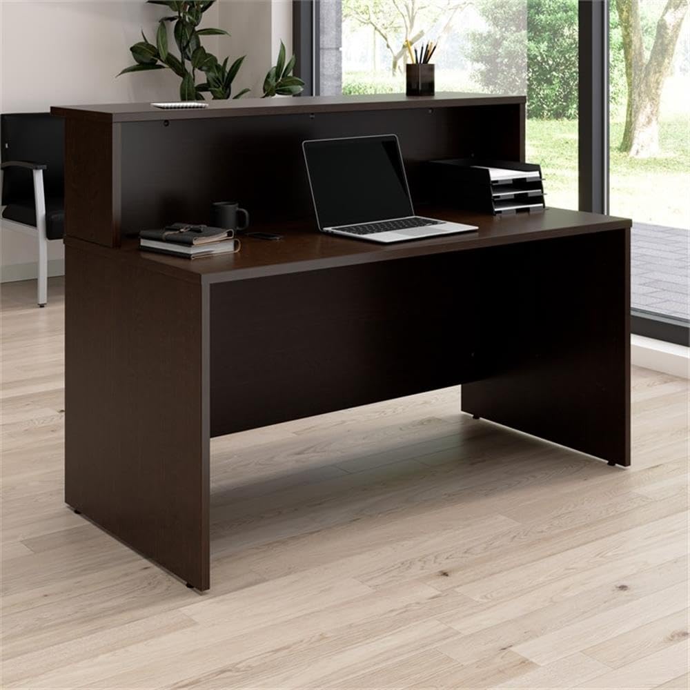 Bush Business Furniture Arrive 60W x 30D Reception Desk with Shelf in Mocha Cherry, Modern Receptionist Station for Office Waiting Room Bush Furniture