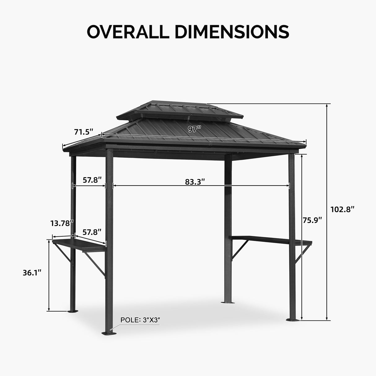PURPLE LEAF 6' X 8' Hardtop Grill Gazebo for Patio Permanent Aluminum Barbeque Shelter Gazebo Canopy with Ceiling Hook and Shelves Double Tiered Grey PURPLE LEAF