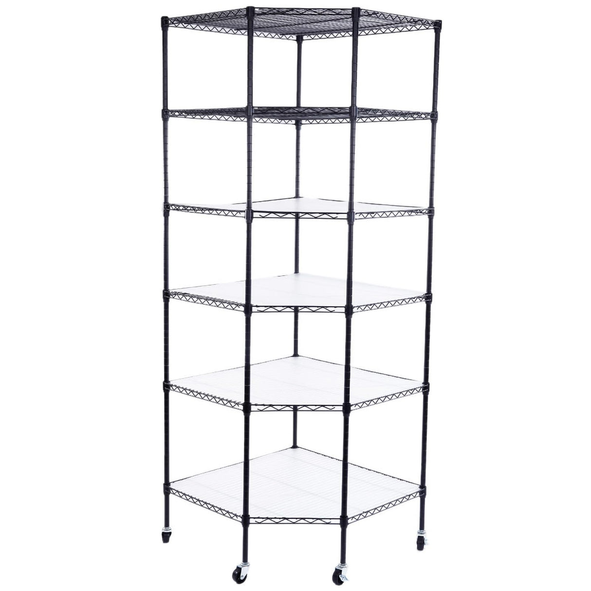 Bonnlo 6-Tier Rolling Heavy Duty Commercial Polygonal Corner Shelf Wire Shelving Unit Adjustable Storage Rack Free Standing Garage with 5 Wheels 26 4/5" L x 26 4/5" W x 71" H Inches (Black) Bonnlo