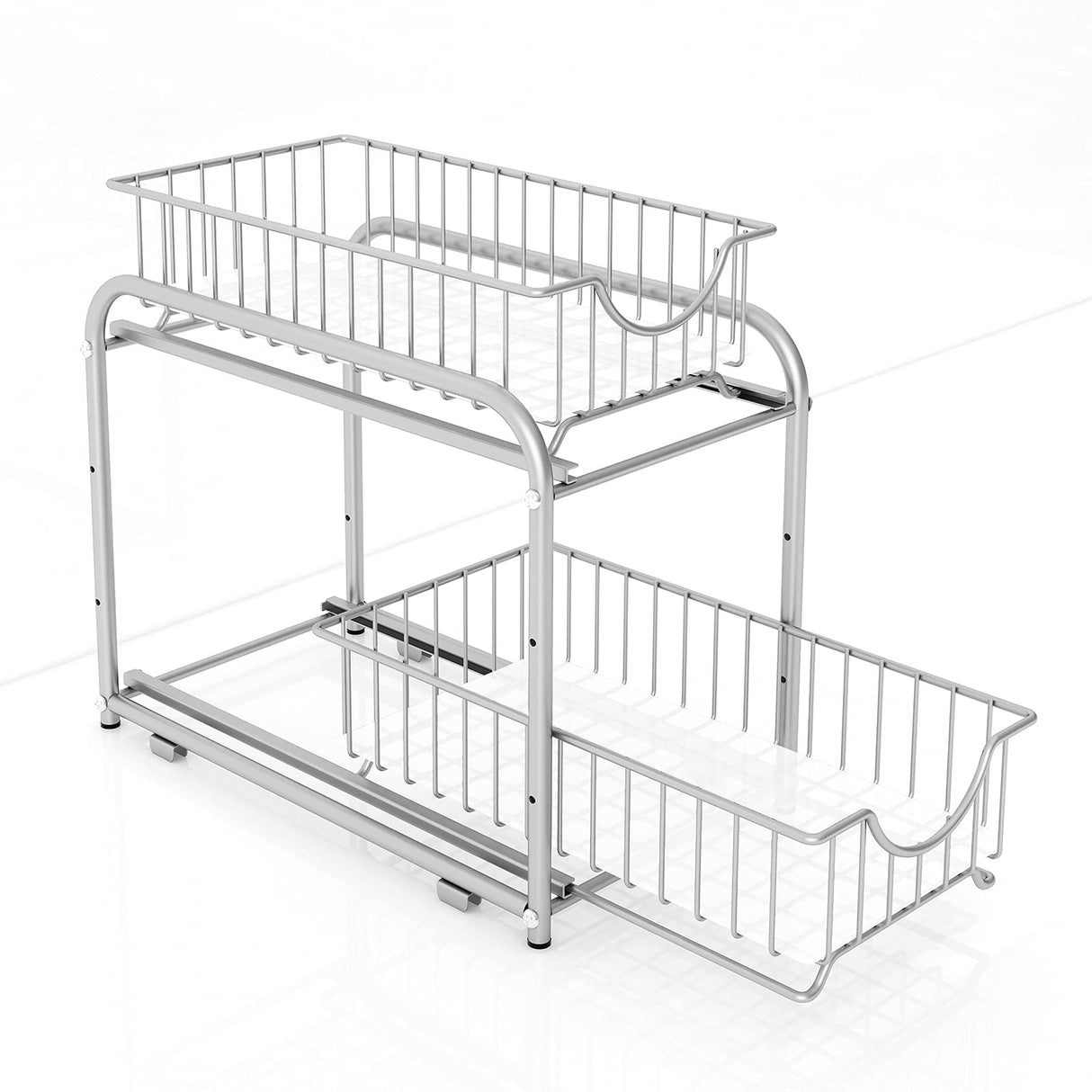 AIYAKA under sink storage 2 Tier Stackable Sliding Basket Organizer Drawer For Kitchen And Bathroom/Cabinet Drawers,silver AIYAKA