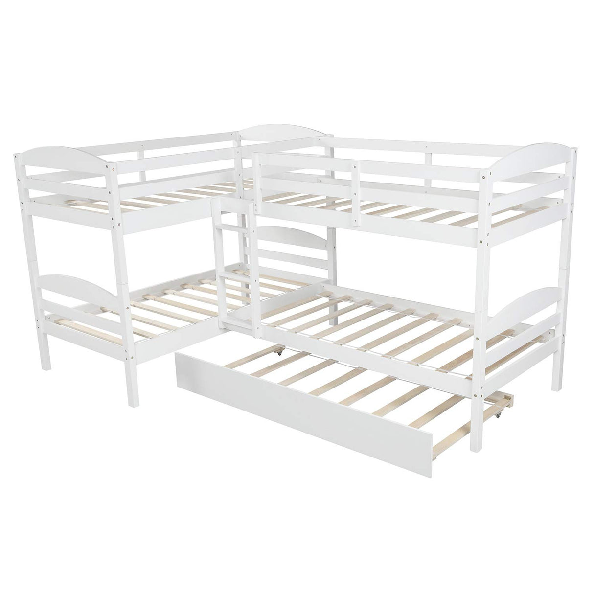 Four Bunk Bed Twin-Over-Twin-Over-Twin-Over-Twin L Shaped Bunk Bed with Trundle, Bunk Bed Can be Divided into 2 L-Shaped Beds for Accommodating 5, Family, Kids, Teens, No Box Spring Needed Flieks