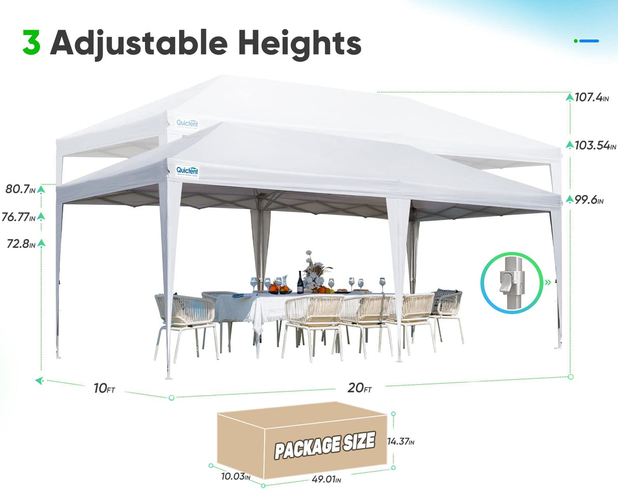 Quictent 10x20 Pop up Canopy Tent, Easy Setup and Wheeled Bag for Commercial, Outdoor, Camping, Parties, Markets and Instant Shelter Quictent