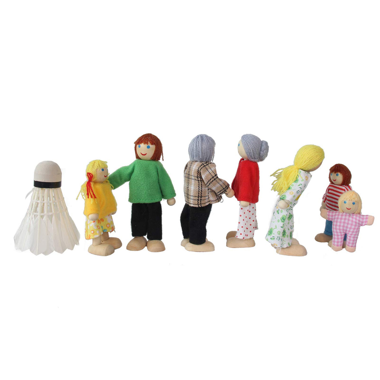 Wooden Doll House Family, 7 Miniature Figures - Dress-Up Characters: Grandpa, Grandma, Mom, Dad, Boy, Girl Yeooyoor