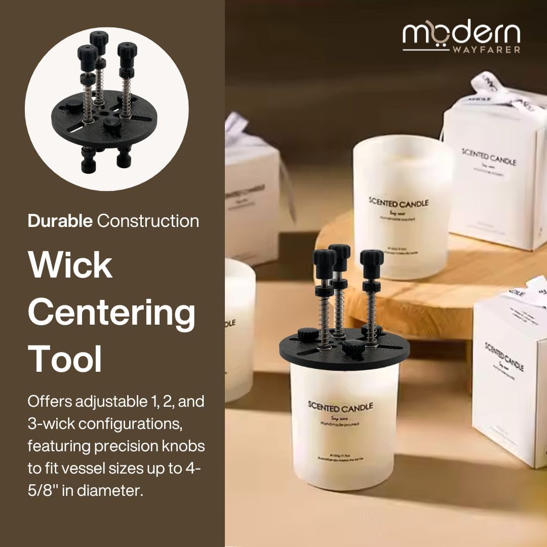 Adjustable Candle Wick Centering Tool – 3-Wick Holder for Candle Making Kit – Wick Setter Tool, Wick Placement Device, Candle DIY Accessory – Handmade in USA Modern Wayfarer