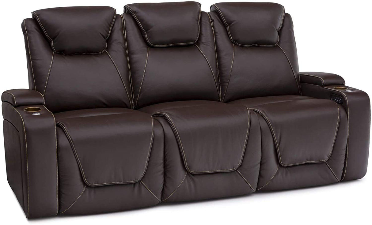 Seatcraft Vienna Home Theater Seating - Living Room - Italian Leather - Power Recline - Power Headrest - Powered Lumbar - AC USB Charging - Cup Holders - (Sofa with Fold Down Table, Brown) Seatcraft