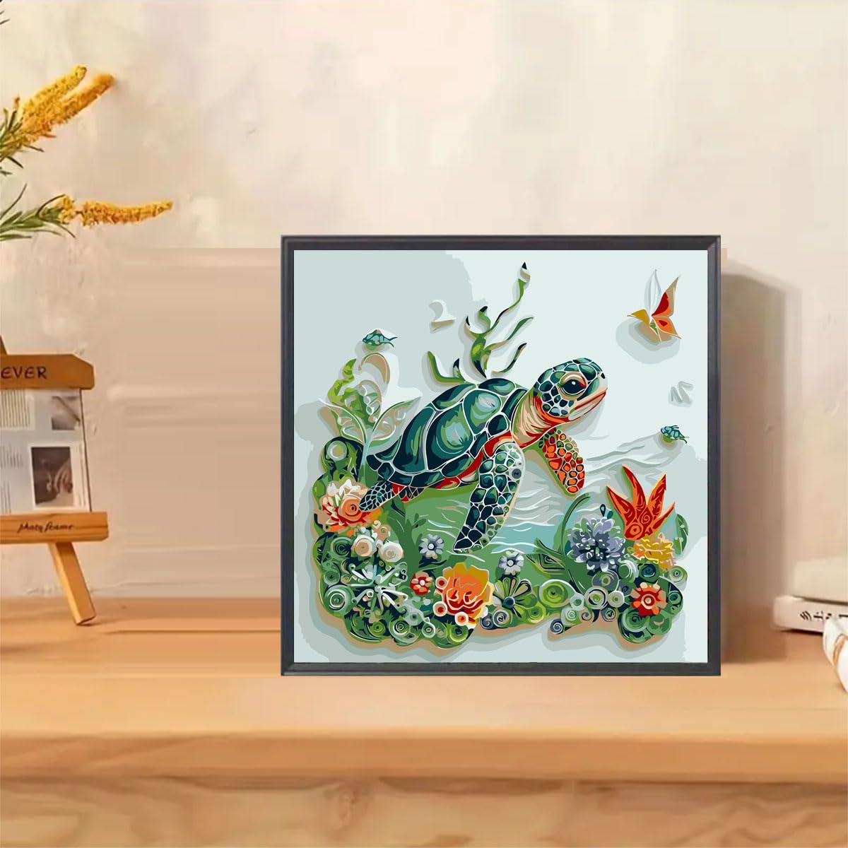 GEMFAMILY Paint by Numbers Kit for Adults Beginners, Animal Turtle Acrylic Adult Paint by Number Kits on Canvas,DIY Turtle Digital Oil Number Painting Kits for Home Decor 16X16inch GEMFAMILY