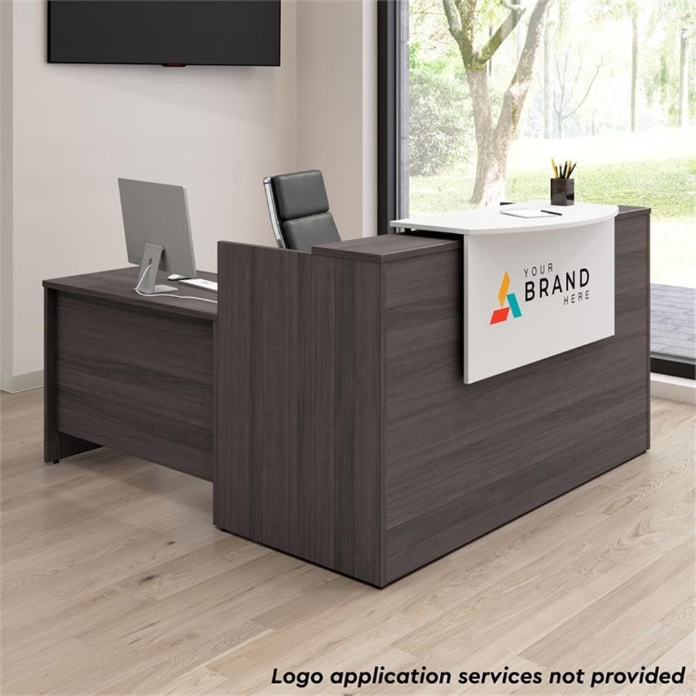 Bush Business Furniture Arrive 72W x 72D L Shaped Reception Desk with Counter in Storm Gray, Modern Receptionist Station for Office Waiting Room Bush Furniture