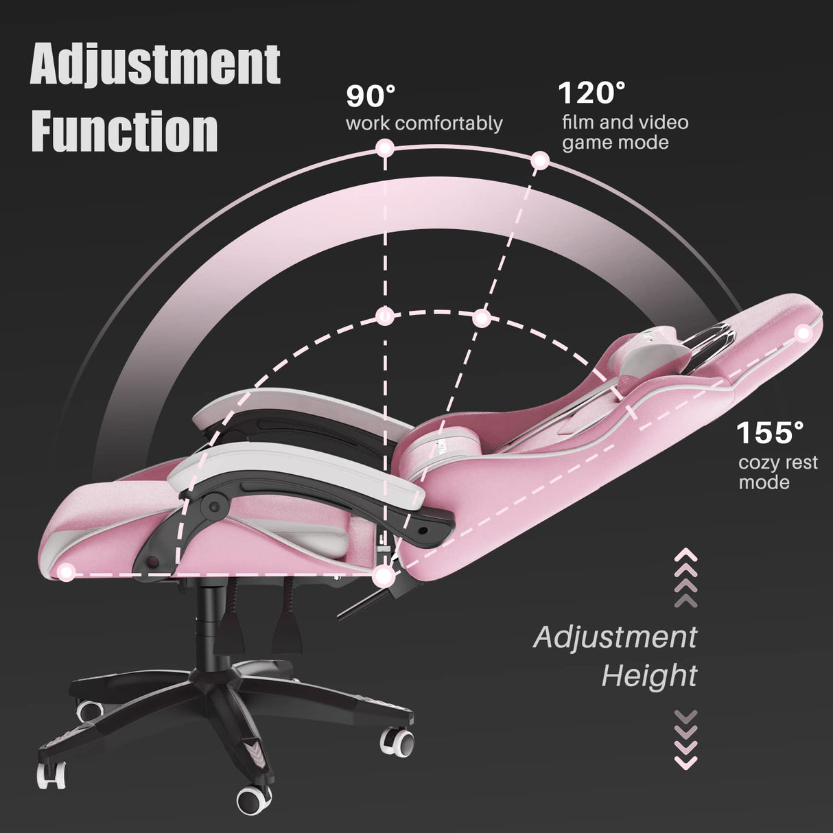 Pink Gaming Chair, Ergonomic Racing Computer Seat with Headrest and Lumbar Support, PU Leather High Back Height Adjustable Reclining Swivel Game Chairs for Adults Racingreat
