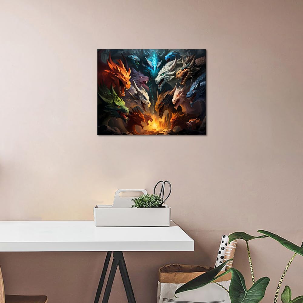 Rebotipy Paint by Numbers for Adults Beginners Paint by Number Cartoon Dragon Character Oil Painting,DIY Acrylic Paint by Numbers Kits Canvas Paintworks Digital Painting for Adults,16x20inch Rebotipy