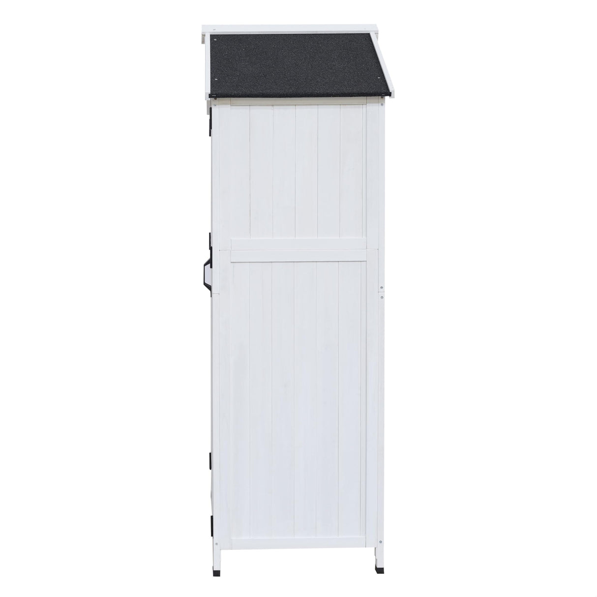 GDFStudio 67" Fir Wood Storage Shed 2 Doors Design Outdoor Tool Storage House Cabinet with Sloped Roof & 4 Interior Compartments for Garden Patio Backyard, White GDFStudio