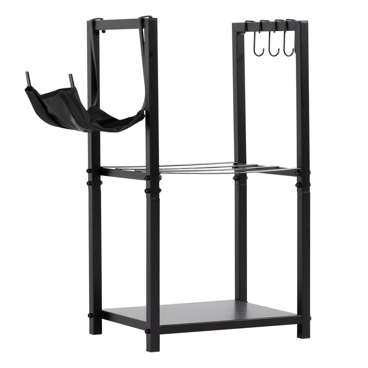 nalone Firewood Rack Indoor, Small Outdoor Firewood Log Storage Rack, 2-Tier Wood Holder with 6 Hooks, Firewood Stand for Indoor Fireplace, Outdoor Patio, Fire Pit, Stove nalone