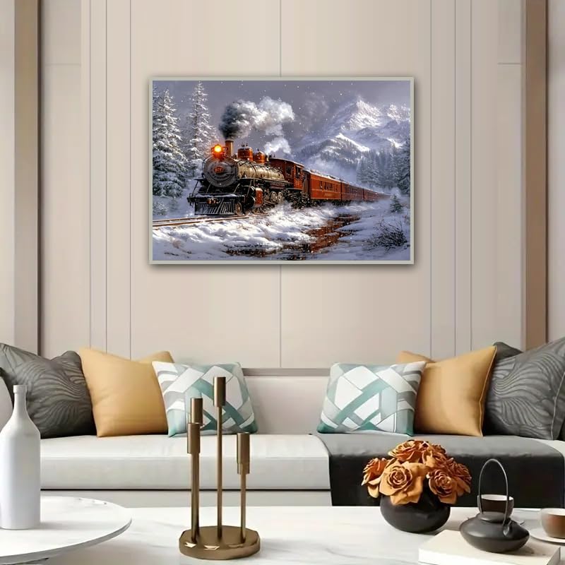 Train Paint by Numbers Kit for Adults,Winter Painting by Numbers,DIY Acrylic Paint Kit for Adults Beginners Without Frame,Easy Christmas Adult Paint by Number Kits on Canvas for Decor 16x20inch Canrichshop