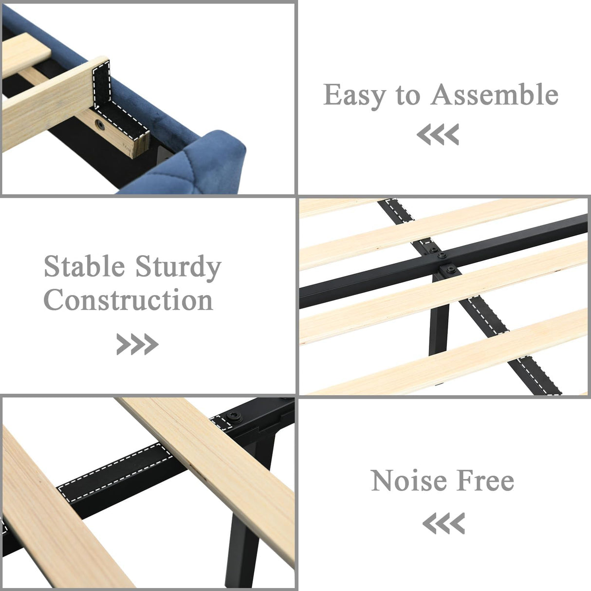 HOMBCK Twin Bed Frames, Upholstered Platform Bed with Diamond Tufted Headboard, Modern Velvet Bed Frame with Wingback Design, No Box Spring Needed, Easy Assembly, Blue HOMBCK