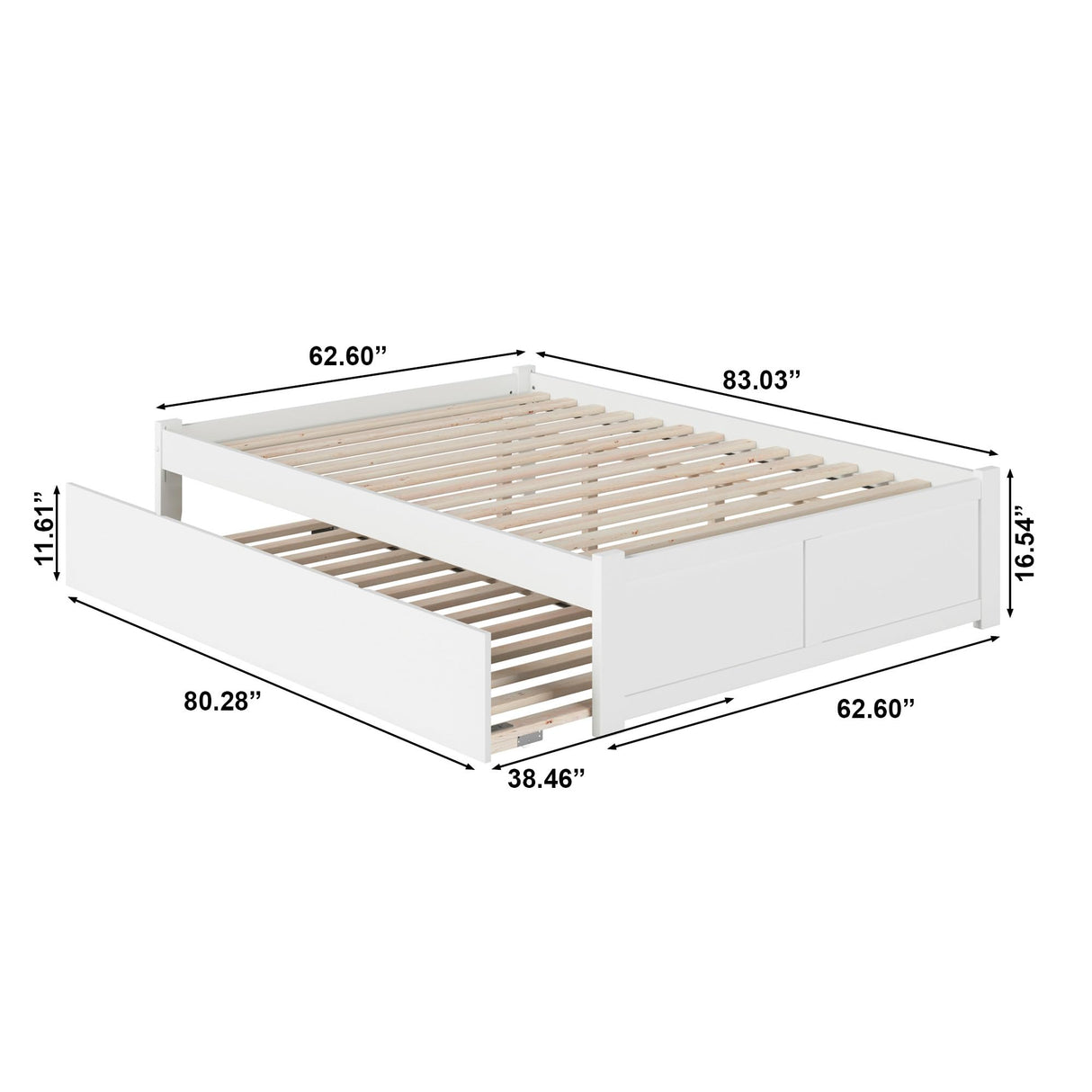 AFI Concord Queen Size Platform Bed with Footboard & Twin XL Trundle in White AFI
