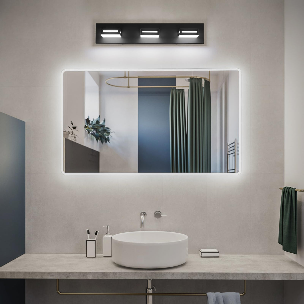 Donrao LED Modern Bathroom Vanity Light Fixtures (3-Light, 24-Inch), Acrylic Matte Black Bathroom Wall Lighting Fixtures Over Mirror (Cool White 6000K) with Rotatable Vanity Lights Heads Donrao