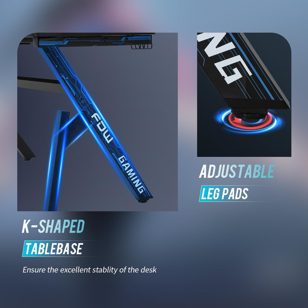 PayLessHere 47 Inch Gaming Desk PC Carbon Fiber Table Ultimate Gamer Workstation with Cup Holder & Headphone Hook for Home Office,Blue (Blue) PayLessHere