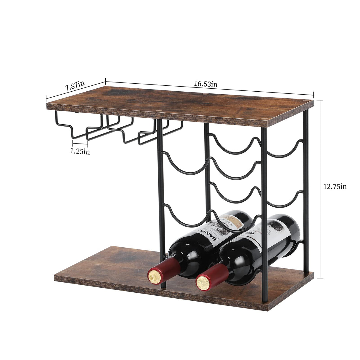 MOOACE Countertop Wine Rack, Hold 6 Wine Bottles and 4 Glasses Rack, Freestanding Wine Rack for Home, Kitchen, Bar Table, Wine Cellar, Cabinet MOOACE