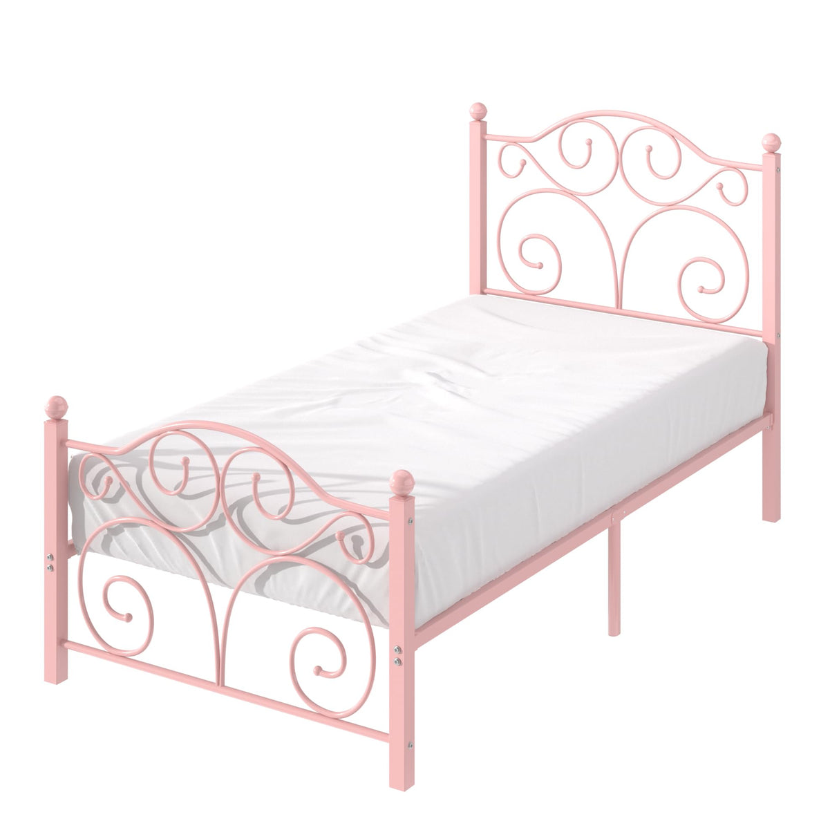 VECELO Twin Size Bed Frame with Headboard and Footboard, Heavy Duty Metal Slat Support, Platform Mattress Foundation, No Box Spring Needed, Easy Assembly, Light Pink VECELO