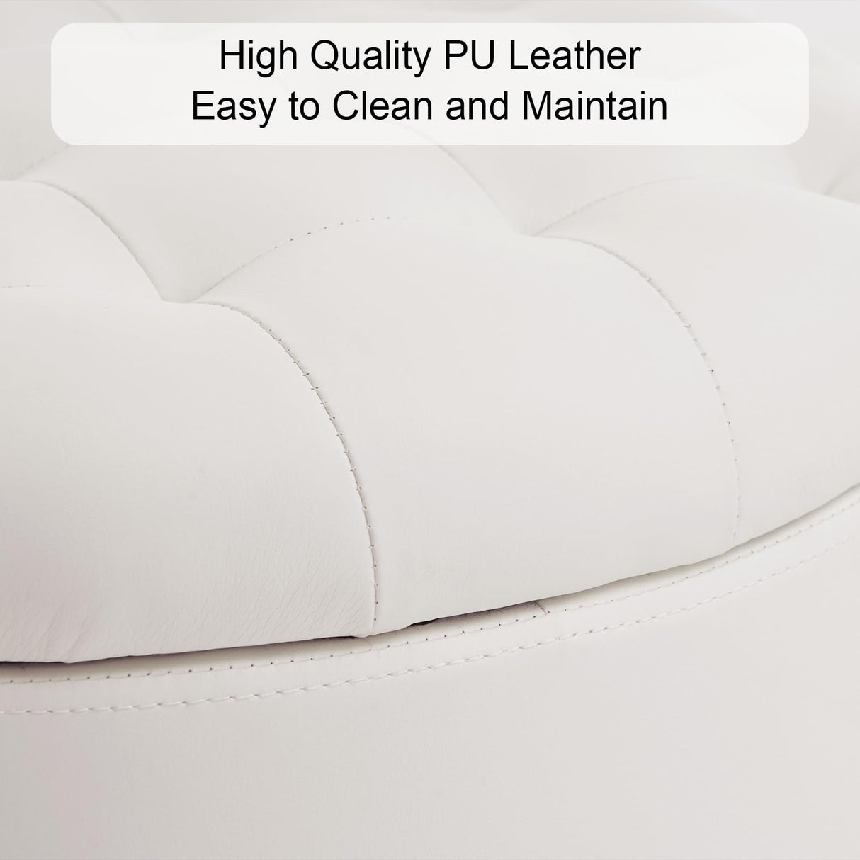 Furniliving Upholstered Button Tufted Round Ottoman, PU Storage Ottoman Round, Removable Lid Convenient Footstools, Classic Ottoman with Storage for Vanity, Nursery Room,IvoryWhite Furniliving