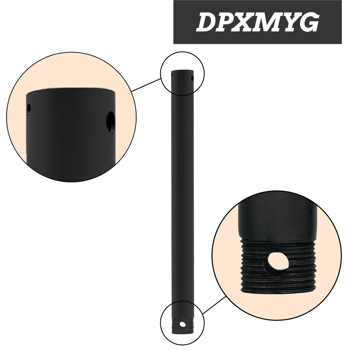 DPXMYG 36 inch Ceiling Fan Downrod with Extension Cord, 3 FT Black Downrod, 1 inch Outside Diameter, Ceiling Fan Boom Suitable for a Wide Range of Fans (with Threaded) DPXMYG