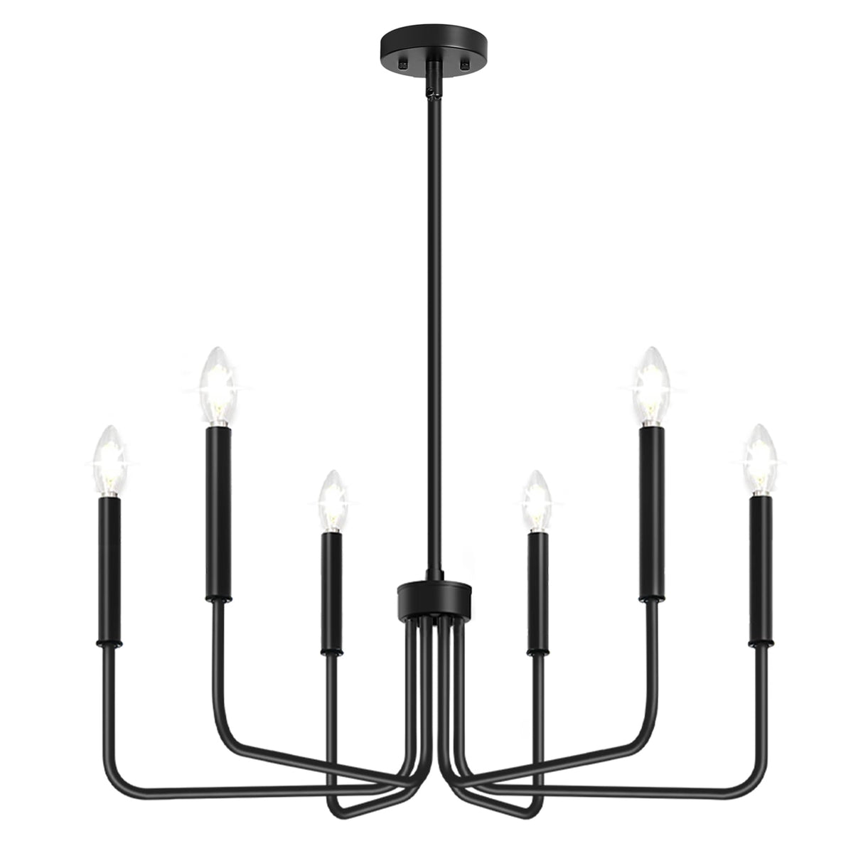 Black Chandelier, 6-Light Farmhouse Chandelier for Dining Room Lighting Fixtures Hanging, Dining Light Fixtures Industrial Modern Chandelier for Bedroom, Foyer, Hall, Kitchen, Living Room and Entryway Lynnoland
