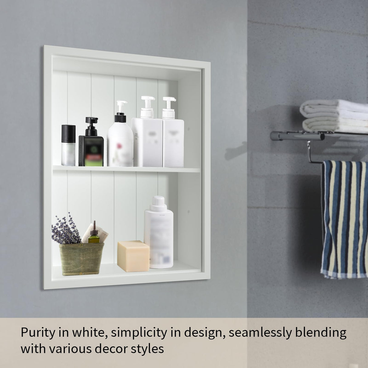 Nalwort 14" x 18" Recessed Medicine Cabinet, 2-Tier Wall Niche for Bathroom, Bedroom, Living Room, Kitchen, White, Solid Wood Wall Medicine Cabinet Nalwort