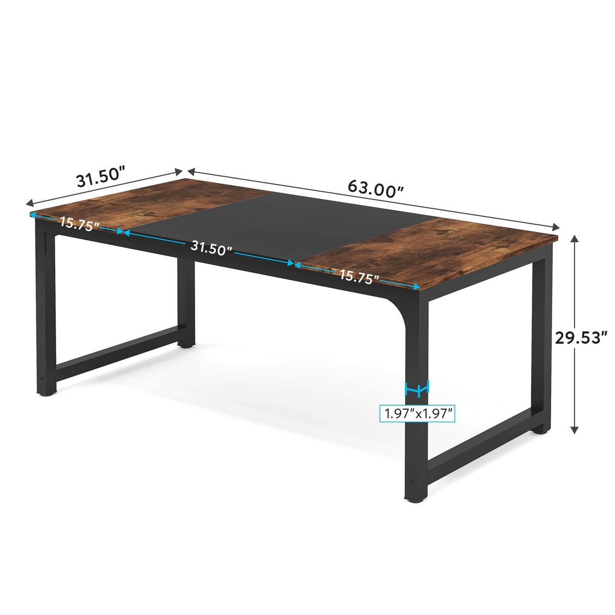 Tribesigns Modern Computer Desk, 63 x 31.5 inch Large Office Desk Computer Table Study Writing Desk Workstation for Home Office, Vintage Black Metal Frame Tribesigns