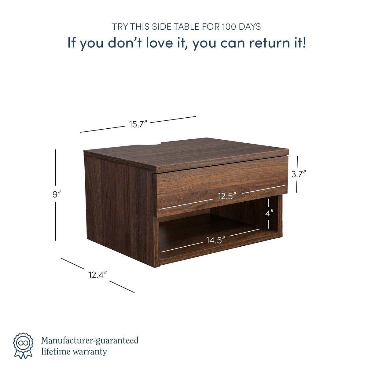 Nathan James Jackson Wall Mounted Floating Bedroom Nightstand with Storage Drawer and Modern Open Shelf Cubby, Dark Brown Walnut Nathan James