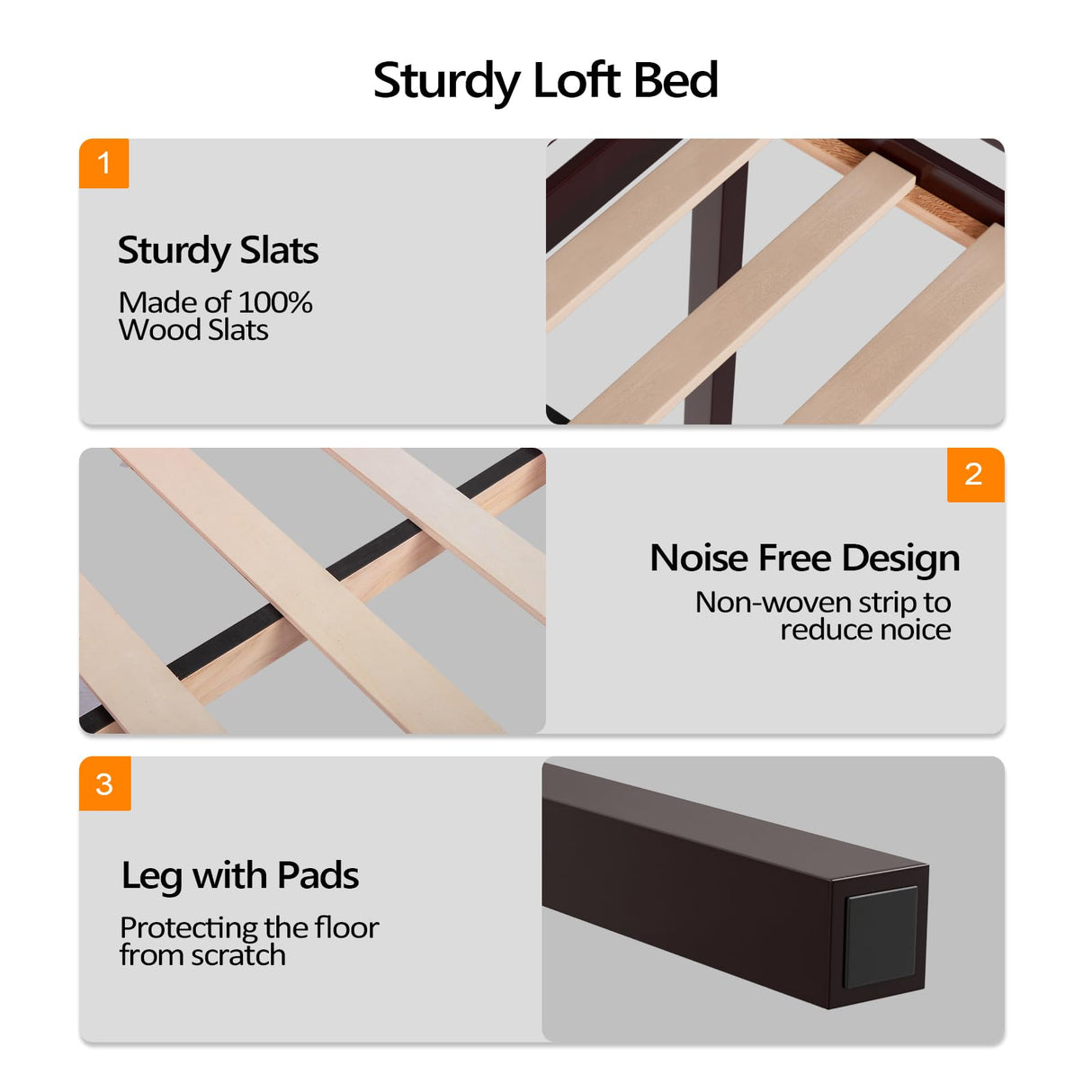 Bonnlo Twin Low Loft Bed with Inclined Stairs and High Guard Rail - Espresso Solid Wood Design Bonnlo