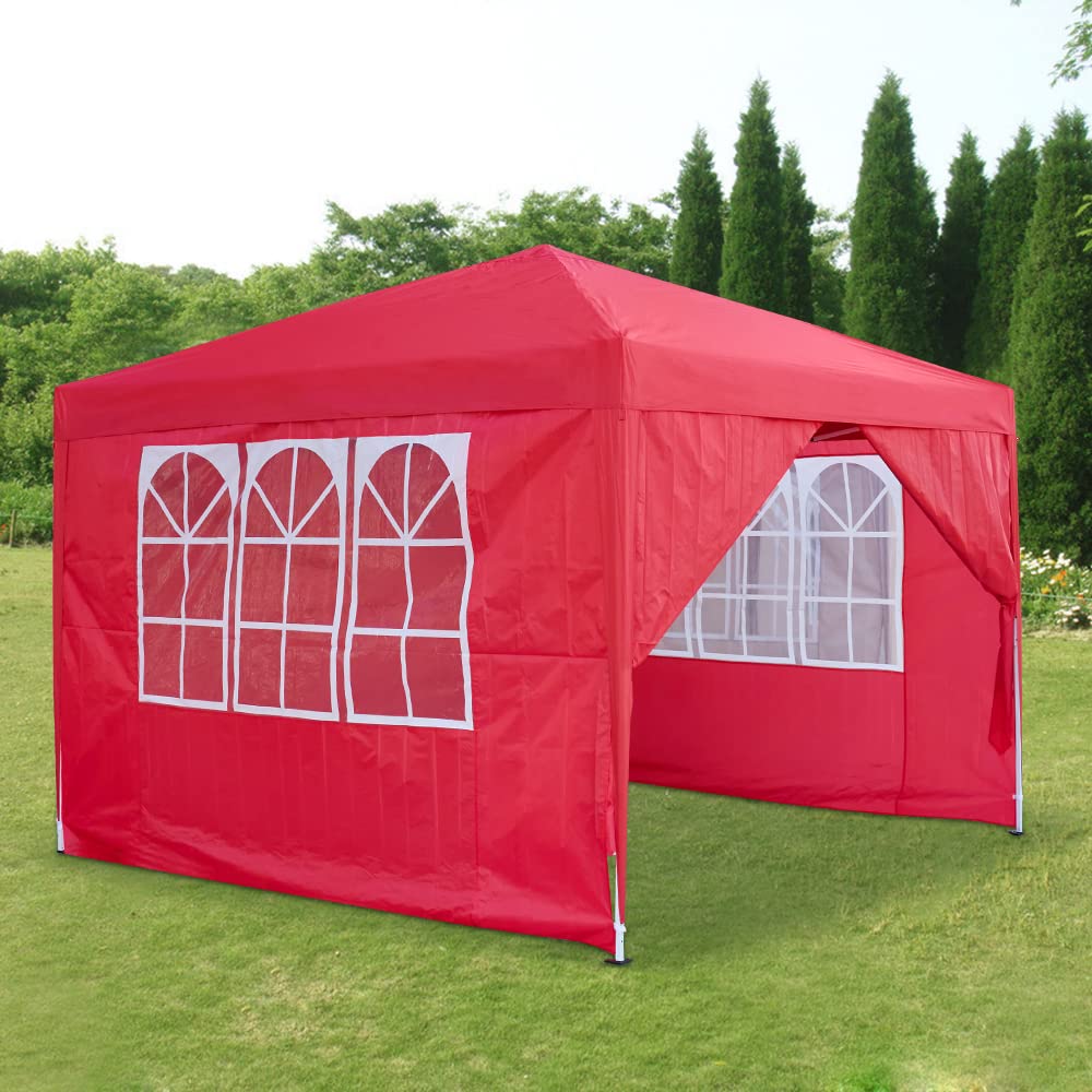 Panana Pop Up Gazebo 10''x10'' Waterproof Outdoor Garden Marquee Awning Party Tent Canopy and Carry Bag 3 X 3m(Red) Panana