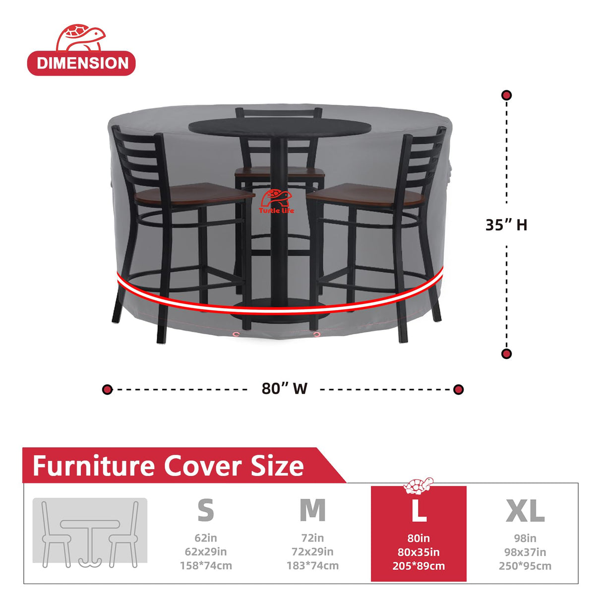 Turtle Life Patio Furniture Sets Cover, Heavry Duty Round Outdoor Dinning Table and Chairs Cover, Anti-Fading Cover for Outdoor Furniture Set, No Fading Away within 2 Years, Black, Dia 80" x 35" H Turtle Life