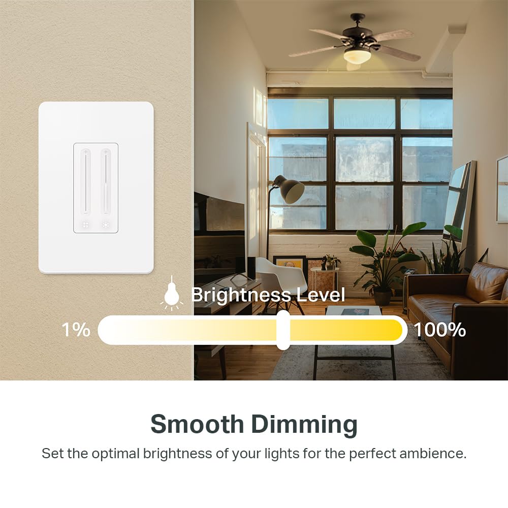 Kasa Smart Ceiling Fan Control & Dimmer Switch | Adjustable 4-Speed Fan & Brightness Control | Works w/Apple HomeKit, Alexa & Google Home | 2.4G Wi-Fi Only, Single Pole, Neutral Wire Required | KS240 Kasa Smart