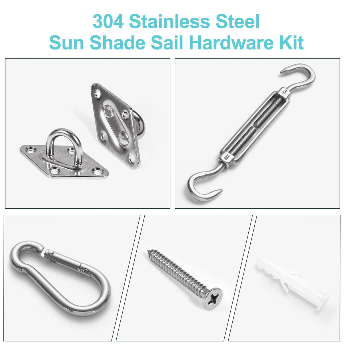 HOMPER Awning Attachment Set, Heavy Duty Sun Shade Sail Stainless Steel Hardware Kit for Garden Triangle and Square, Rectangle, Sun Shade Sail Fixing Accessories HOMPER