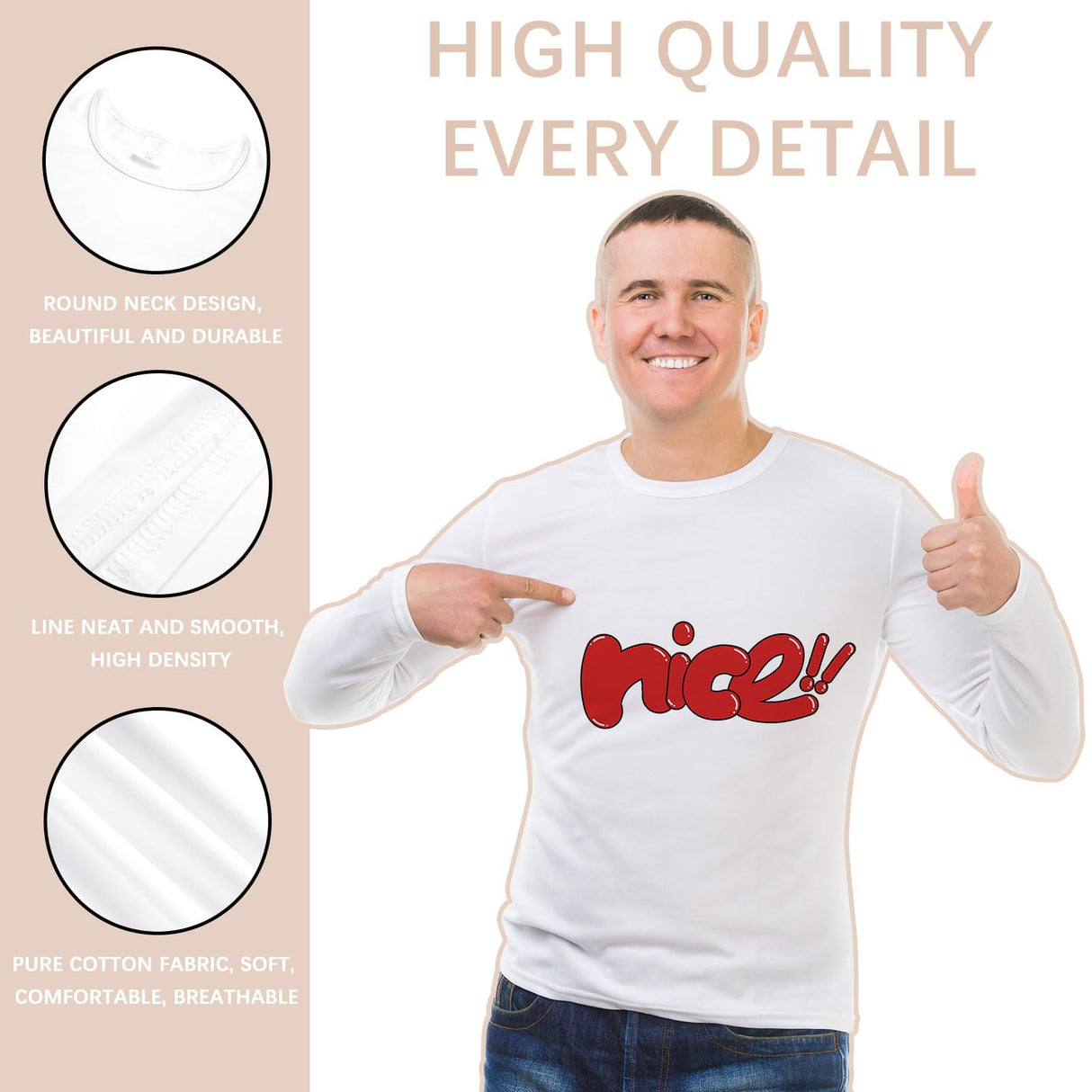 ORJ 5 pcs Sublimation Blank T-Shirts Round Collar Long Sleeve Adult White Polyester t Shirts(Large Long Sleeves) ORJ