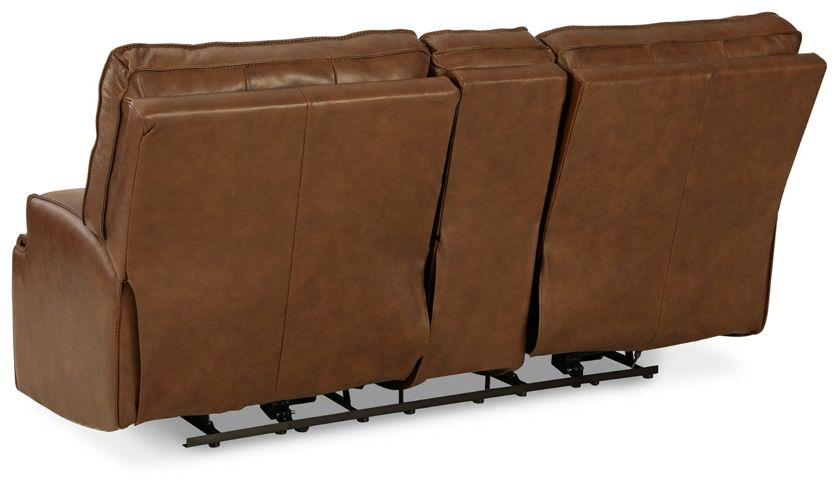 Signature Design by Ashley Francesca Modern Tufted Leather Power Reclining Loveseat with Console and Adjustable Headrest, Dark Brown Signature Design by Ashley