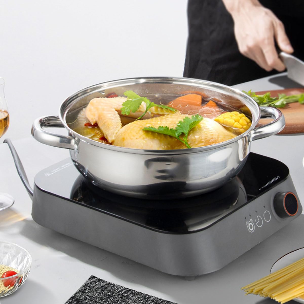 Steamer Pot for Cooking 11-inch Steam Pots with Lid, Multipurpose Steam Pot Stainless Steel Steaming Pot Cookware with Handle for Vegetable, Stews, Pasta, Dumpling, Sauce, Food (3 Tier) KDLCY