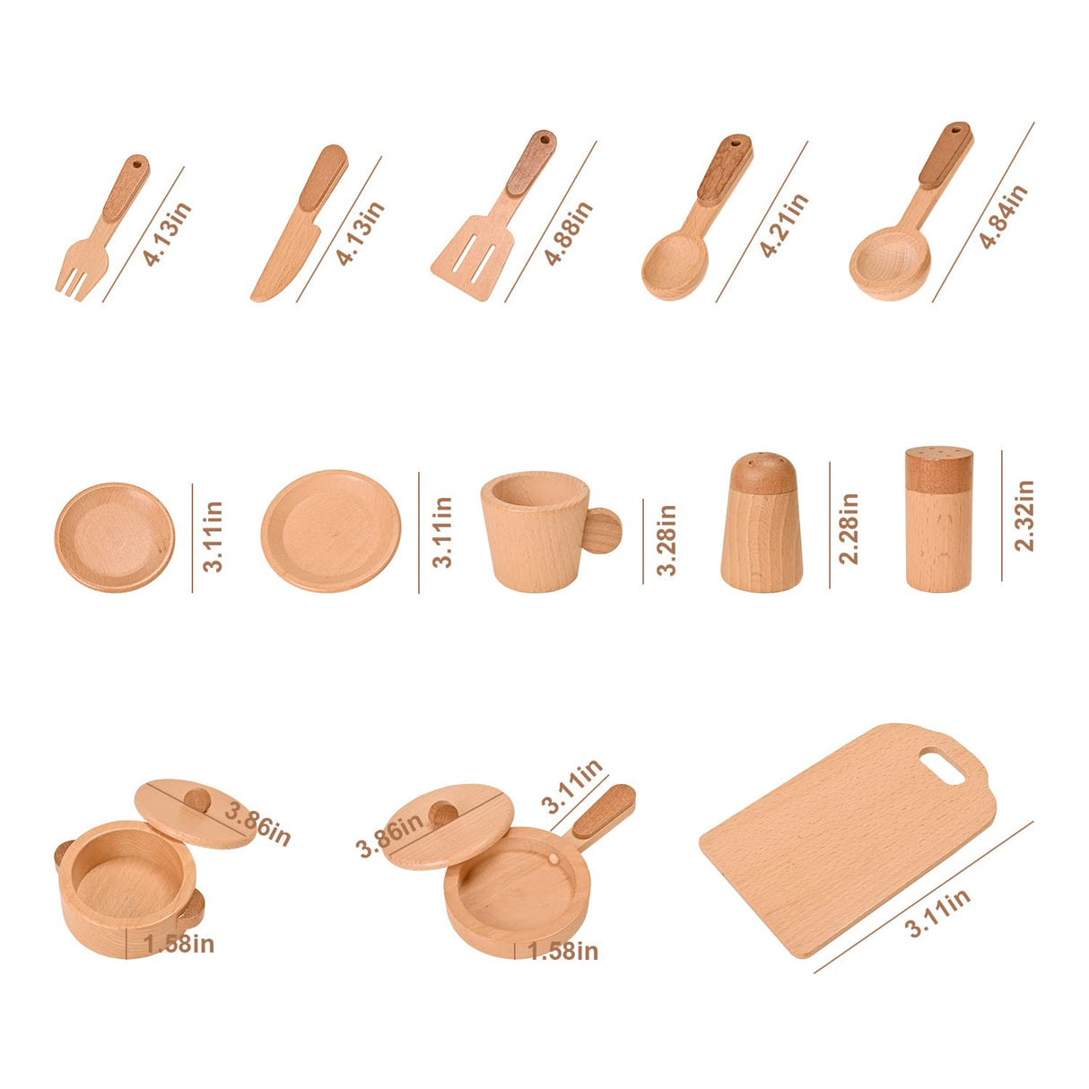 MONT PLEASANT Play Kitchen Accessories Montessori Wooden Toys Kids Kitchen Toy Set Cookware Plates Dishes Pots Pans Cooking Playset 15 Pieces Sensory Toys for Toddlers Girls Boys with Storage Bag MONT PLEASANT