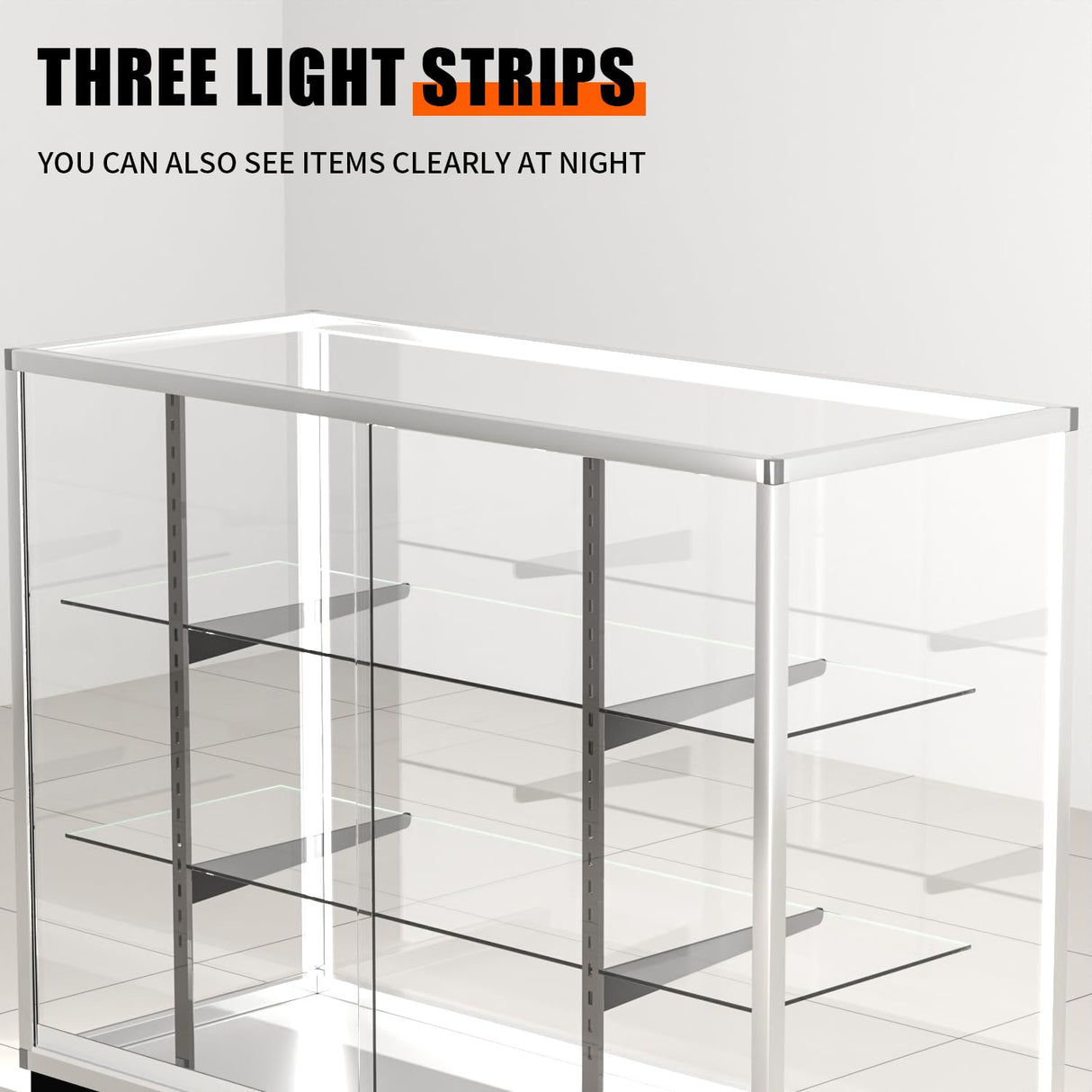 72" Glass Display Showcase Cabinet –Silver Aluminum Frame, Tempered Glass Shelves, Lockable Sliding Doors & LED Lighting – Extra Vision Retail Fixture for Stores, Exhibits & Collectibles Generic