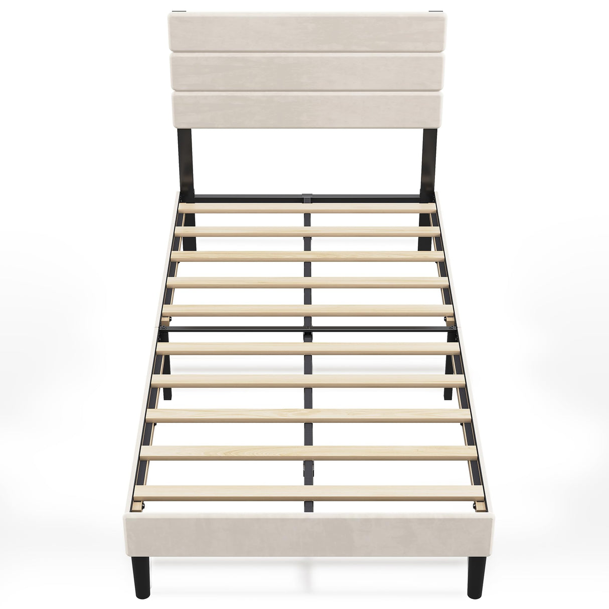 WLIVE Twin Size Upholstered Bed Frame, Velvet Square Tufted Headboard,Sturdy Metal & Wooden Slats Support, No Box Spring Needed, Light Grey WLIVE