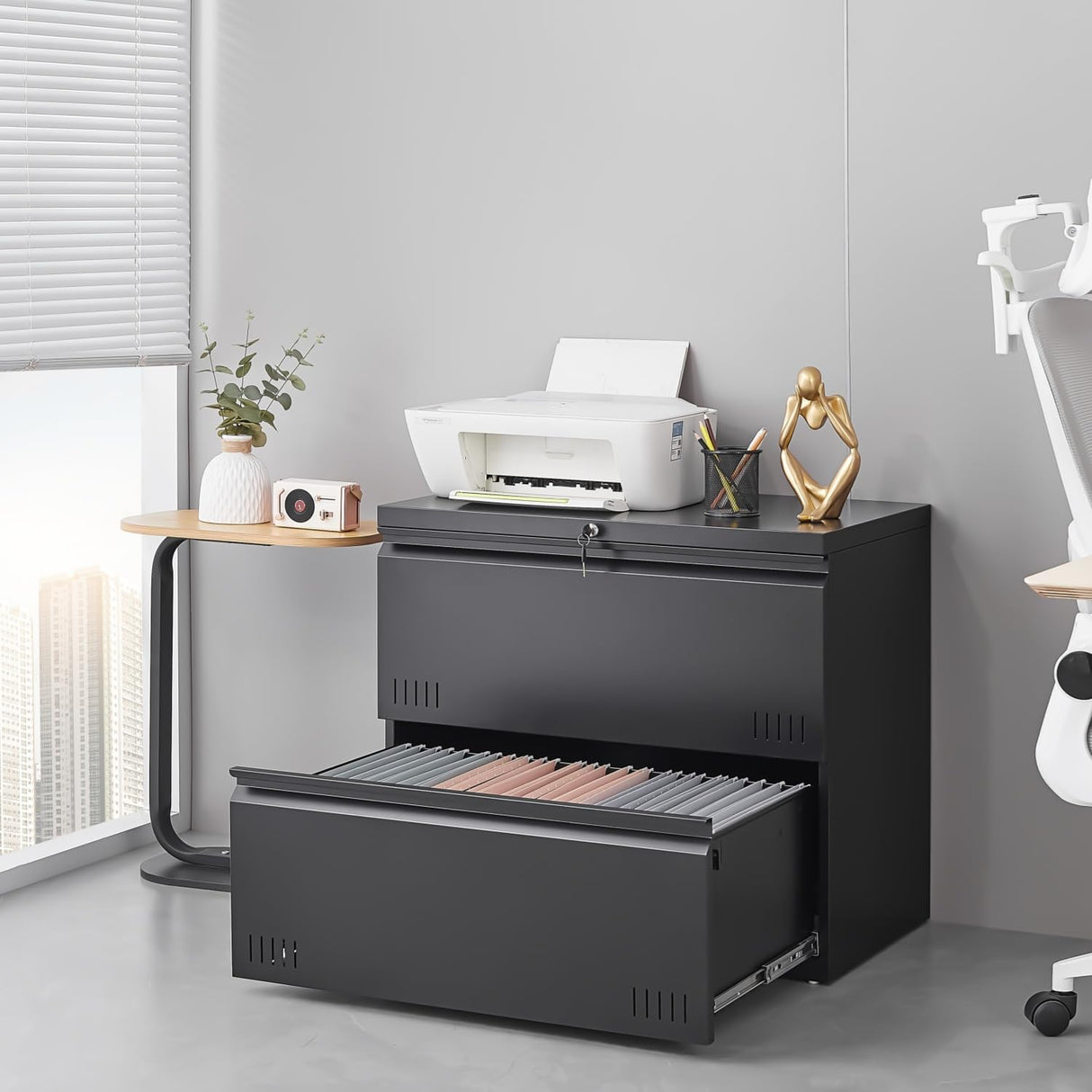 Approgreent 2 Drawer File Cabinet, File Cabinets for Home Office, Printer Stand, File Cabinet with Lock, Lateral Filing Cabinet for A4/Letter/Legal Size File Folders, Assembly Required(Black) Approgreent