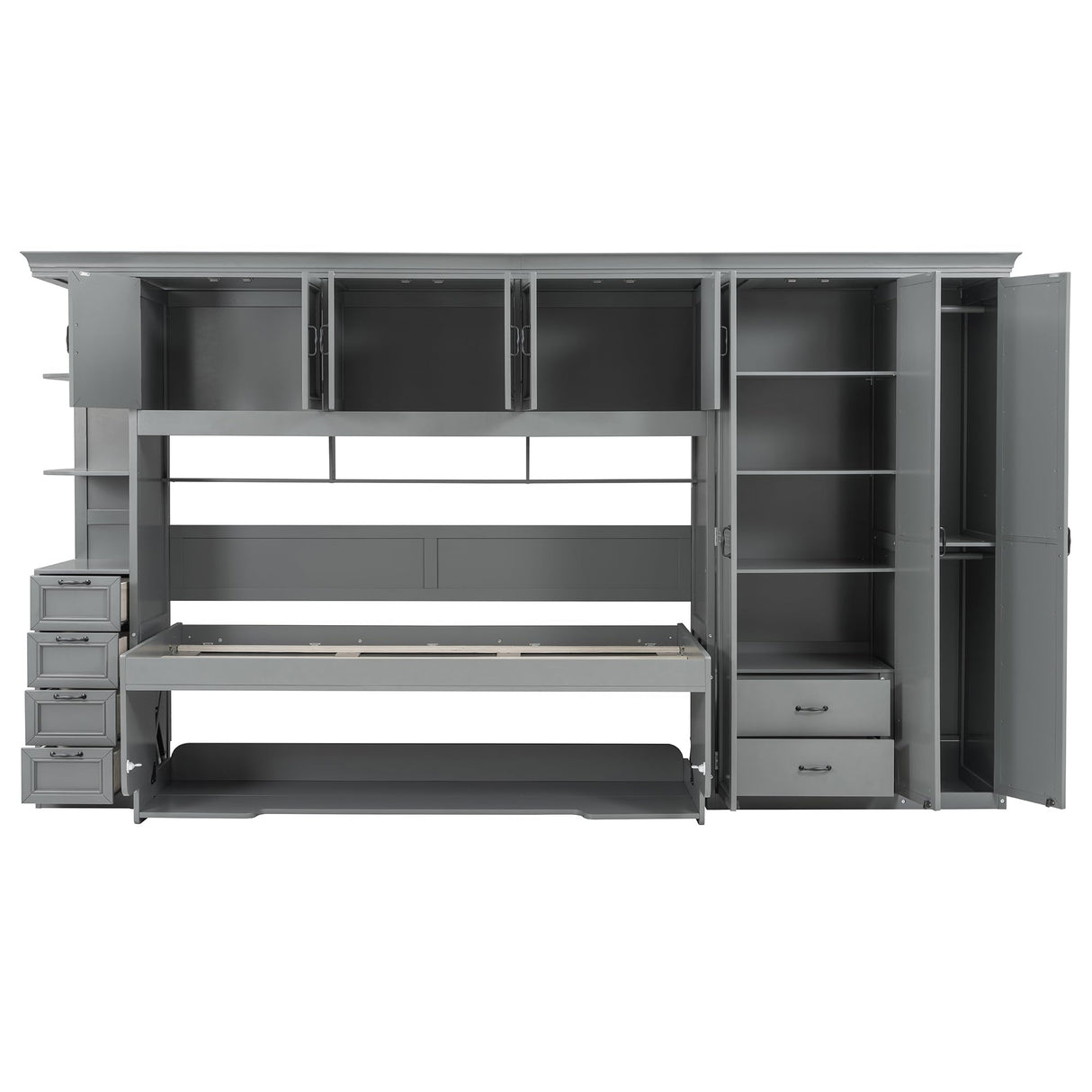 LUMISOL Twin Size Murphy Bed, Hidden Wall Bed with Wardrobe, Cabinet and Desk for Bedroom, Guestroom, Apartment, Grey LUMISOL
