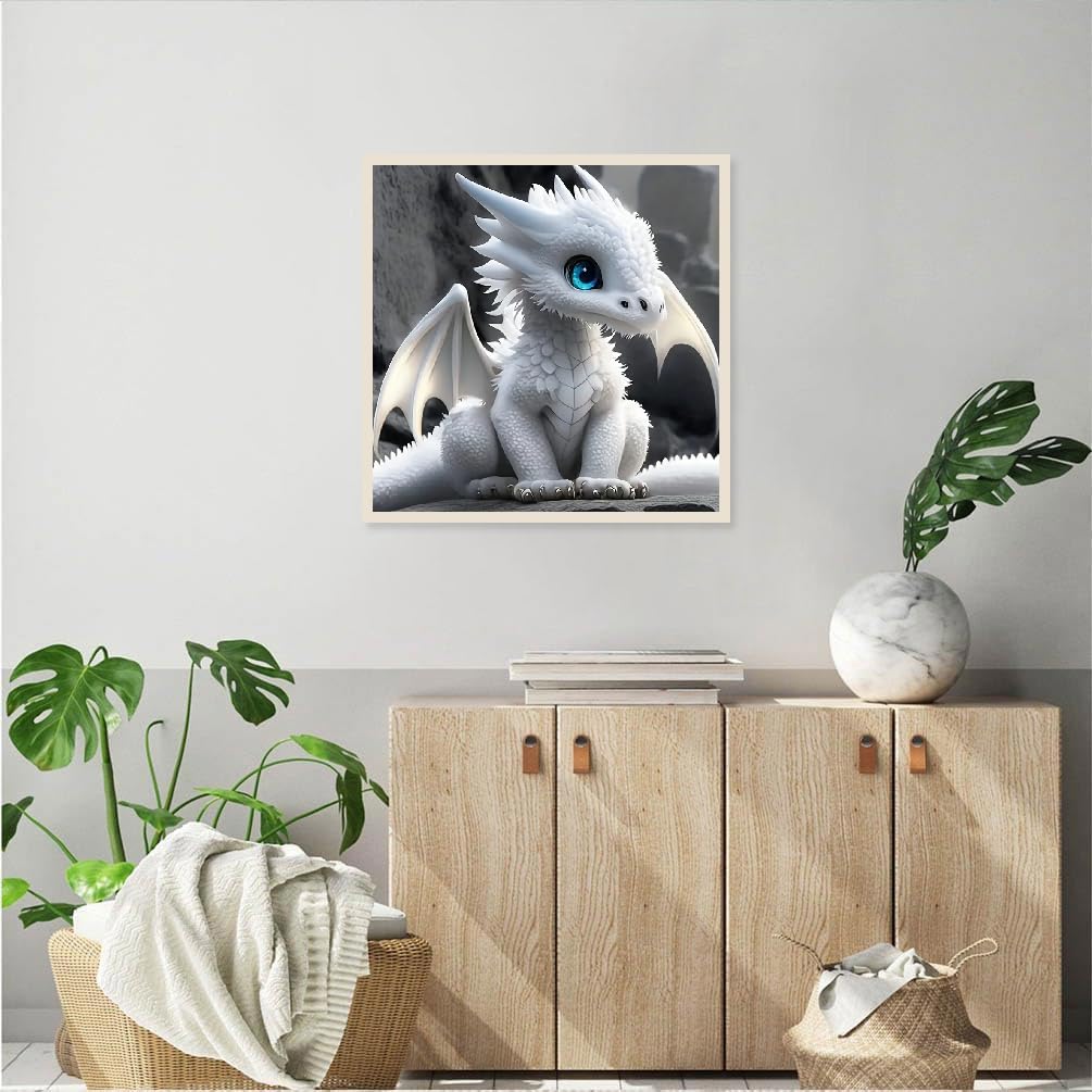 JFYHAB Dragon Diamond Painting Kits White Dragon Diamond Painting Kits for Adults 5D DIY Full Drill Dragon Diamond Art for Home Wall Decor 12x12inch JFYHAB