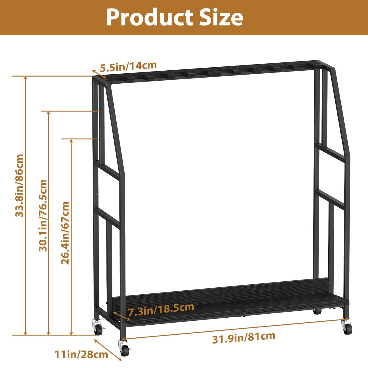 Gun Rack, Freestanding Floor Gun Stand with Metal Frame and Wheels, Wooden Adjustable Shotgun Rack Holds up to 10 Long Guns, Rifle Display Stand Storage Holder Indoor for Home Garage, Black HEOMU