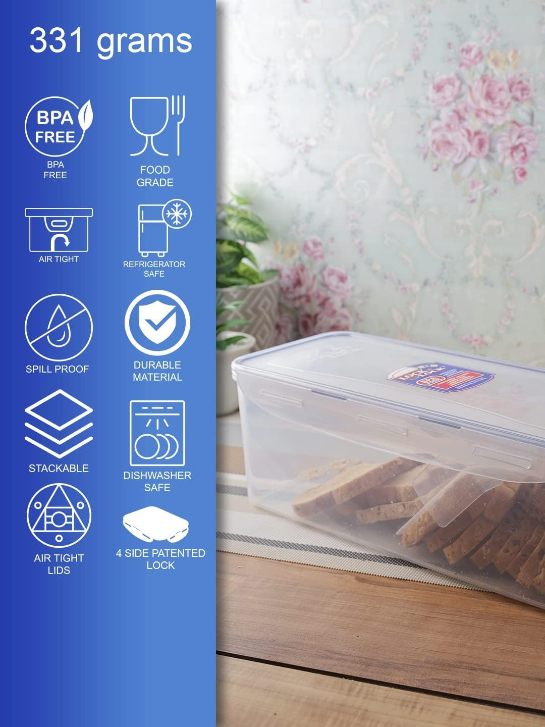 LOCK & LOCK Easy Essentials Food Storage lids/Airtight containers, BPA Free, Bread Box-21.1 Cup, Clear LocknLock