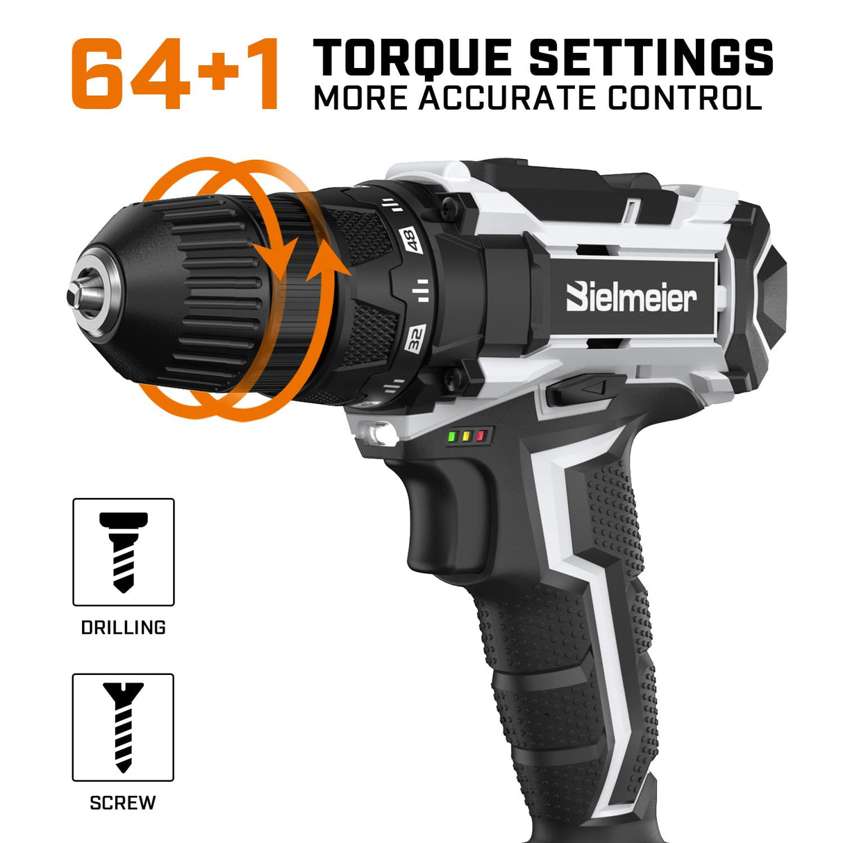 Bielmeier 20V MAX Cordless Drill Set – 285 In-lb Torque,2 Variable Speed,64+1 Position,3/8" Keyless Chuck,Drill Machine Includes 2 Brushes,Flex Shaft,Cloth Bag & 58 Drill Bits(Black) BIELMEIER